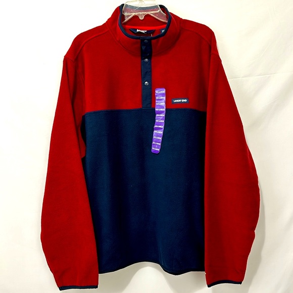 Lands' End Fleece Pullover Top Shirt Soft Stretch Burgundy Navy Men's XXL - Picture 6 of 11
